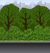 urban landscape with trees, bushes and walkway