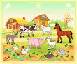 Farm animals with background. Vector illustration.