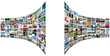 Abstract multimedia background made by different images bent. 