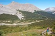 Elderly couple watching the scenery of the Rocky Mountains