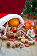 Christmas hat filled with nuts and fruit