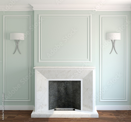 Illustration: Interior with fireplace. Interior with fireplace.