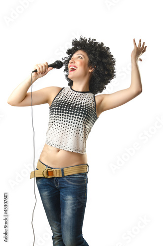 Photo: Woman with afro haircut on white Woman with afro haircut on white
