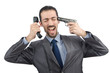 Angry businessman killing the phone