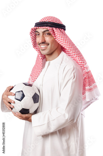 Photo: Arab man with football on white Arab man with football on white