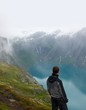 Man hiker in scandinavian landscape