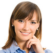 Cheerful businesswoman, over white
