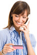 Business woman with plastic card and phone
