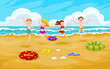 Children at the Beach, illustration