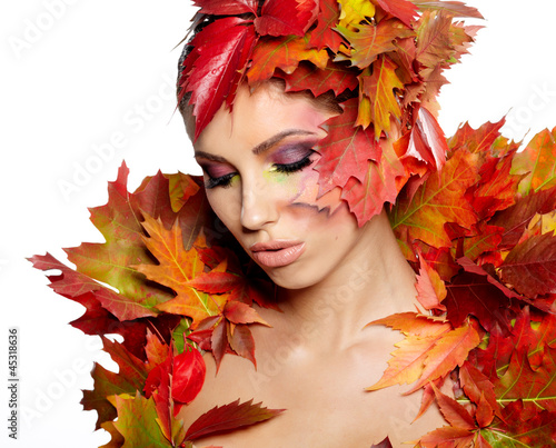 Photo: Autumn Woman. Beautiful creative makeup Autumn Woman. Beautiful creative makeup