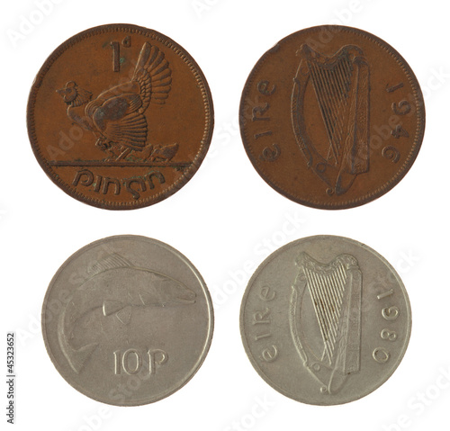 Photo: Old Irish Coins Isolated on White Old Irish Coins Isolated on White