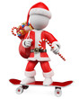 3D Christmas white people. Santa Claus riding skateboard