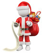 3D Christmas white people. Santa Claus reading the list of gifts