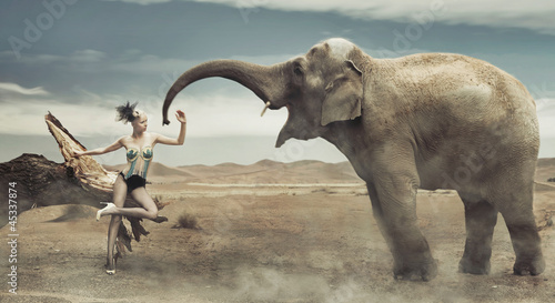 Photo: Sexy fashionable lady with elephant Sexy fashionable lady with elephant