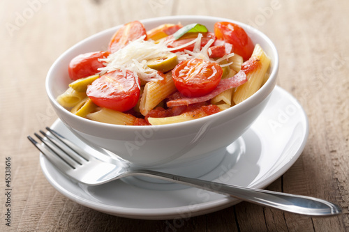 Photo: pasta with tomatoes and salam pasta with tomatoes and salam