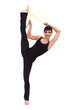 Smiling woman makes splits