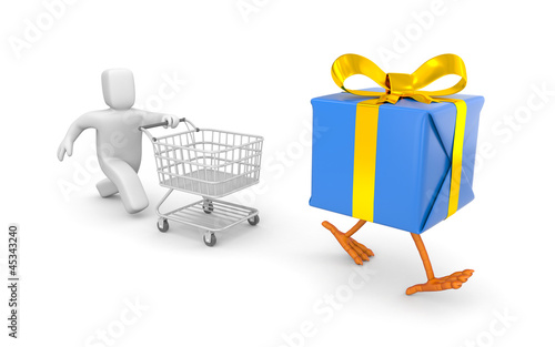 Illustration: Man is chasing gift Man is chasing gift
