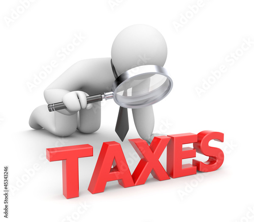Illustration: Person examines taxes Person examines taxes