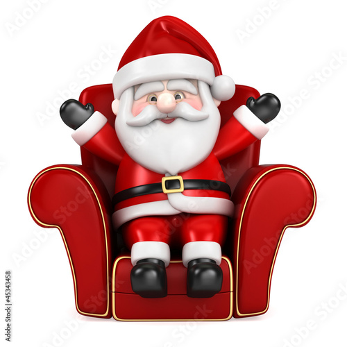 Illustration: 3d render of Santa Claus hanging sitting on a sofa 3d render of Santa Claus hanging sitting on a sofa