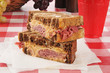 A reuben sandwich on a napkin