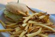 Fries and a Cheese Burger on a White Plate