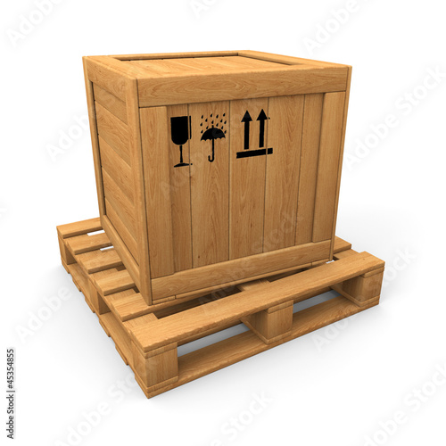 Illustration: Wooden box with print on pallet Wooden box with print on pallet