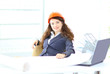 Beautiful businesswoman engineer with the work