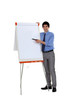 Man pointing at flip chart with pen