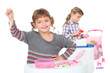 Girls playing with their toys