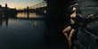 Sexy woman standing next to the bridge