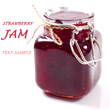 Strawberry jam in a glass jar with the sample text