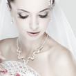 Photo: Portrait of beautiful bride. Wedding dress. Wedding decoration Portrait of beautiful bride. Wedding dress. Wedding decoration