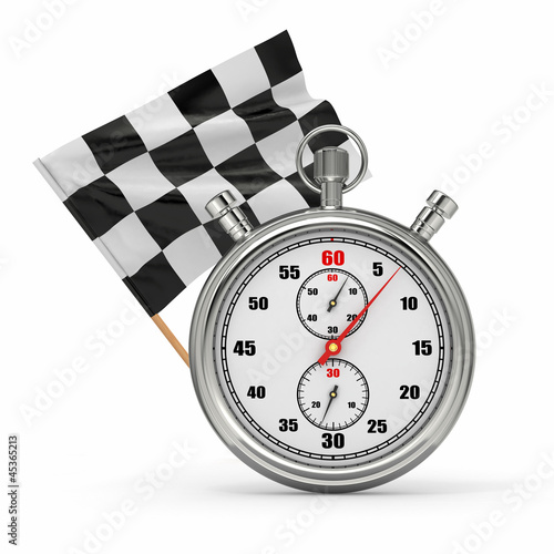 Illustration: Stopwatch with checkered flag. Start - finish. Stopwatch with checkered flag. Start - finish.
