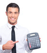 Homme avec calculatrice