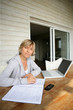 Woman using a laptop at home