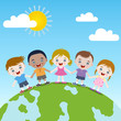 Vector: happy children together on earth happy children together on earth