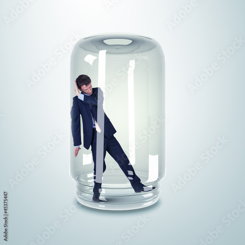 Illustration: Businessman inside glass jar Businessman inside glass jar