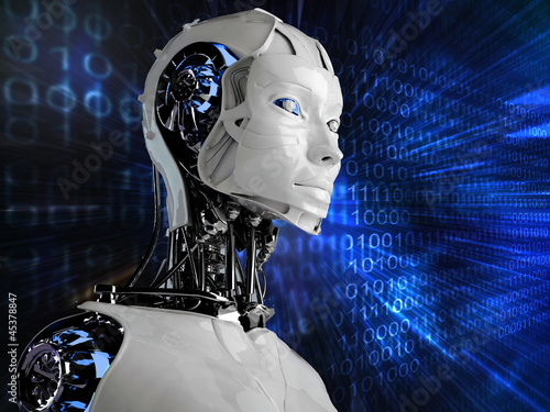 Illustration: technology background with robot android women technology background with robot android women