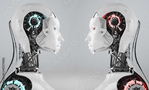 Illustration: technology background with robot android women technology background with robot android women