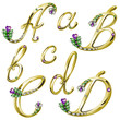 Gold alphabet with diamonds and gems letters A,B,C,D