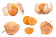 Collage with physalis fruits