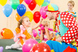 happy children and clown on birthday party