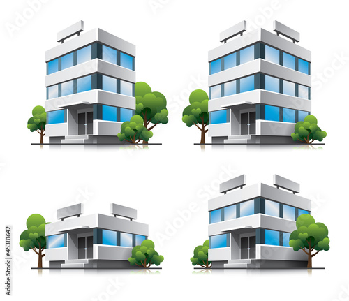Vector: Four cartoon office vector buildings with trees Four cartoon office vector buildings with trees