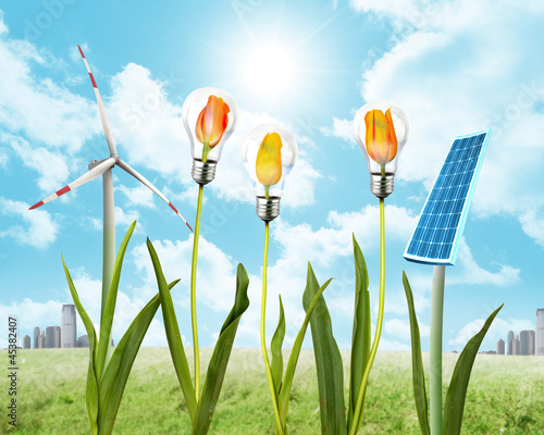 Photo: Solar panel and wind energy Solar panel and wind energy