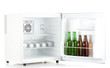 mini fridge full of bottles and cans of beer isolated on white