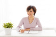 attravtive asian woman studying