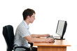 The businessman behind a table with the computer