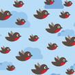 robin seamless pattern. bullfinch in the sky