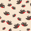 robin seamless pattern. bullfinch in the sky