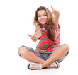 Photo: Happy Teen Girl showing Thumbs up isolated one white Happy Teen Girl showing Thumbs up isolated one white